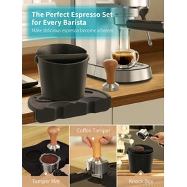 Gevi 3pcs Espresso Machine Accessories Set, Coffee Tamper, Knock Box, Tamper Mat, Silicone Pad, Espresso Dump Bin for Milk Coffee Cappuccino for Home Office