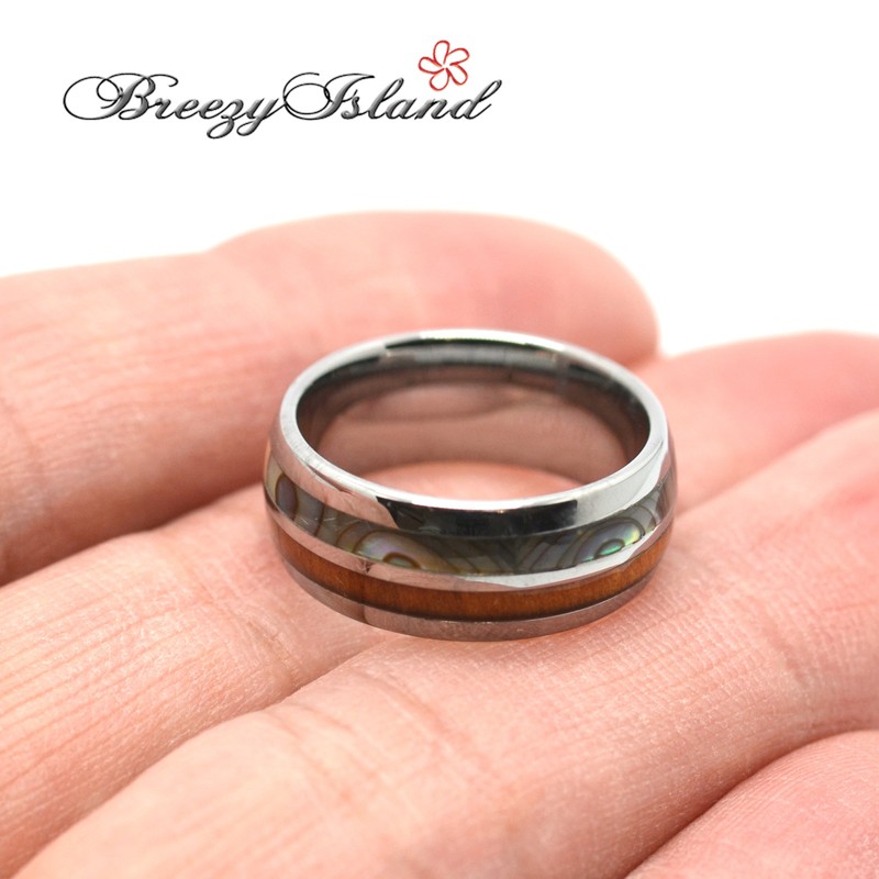 [BreezyIsland] Hawaiian Jewelry Ring Koa Wood & Abalone Ring Tungsten