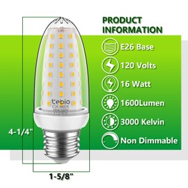 tebio LED Corn Light Bulb 120w Equivalent 1600 Lumen 3000K Cool Warm White 16W E26/E27 Edison Base Led Candle Light Bulbs for Home Indoor Bright Led Corn Bulb Pack of 4, Non-Dimmable