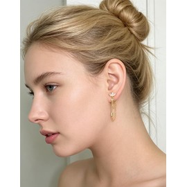Gold Plated CZ Tassel Chain Stud Earrings For Women