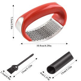 DDUP Garlic Press Rocker Stainless Steel, Garlic Mincer Tool with Garlic Peeler Tube, Garlic Crusher Garlic Presser with Ergonomic Handle, Garlic Slicer & Grinder Extracts More Garlic Paste(Red)