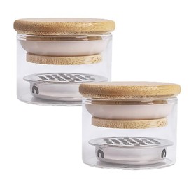 2Pcs Glass Nail Art Brush Cleaner Cup Acrylic Liquid Powder Dappen Cup Dish Nail Pen Brush Washing Cup Container Glassware with Wooden Lid & Stainless Steel Filter for Nail Art Manicure Care Tools