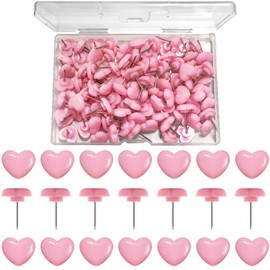 Aphrordity 100 Pcs Thumb Tacks Pink Push Pins 0.47 Inch Heart Push Pins for Cork Board Flat Head Thumb Tacks for Bulletin Board Posters Photos Postcards Maps Office Home Decorative