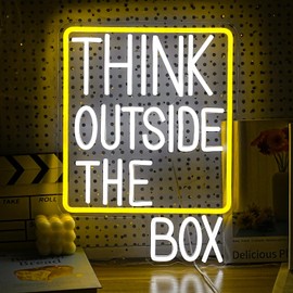 LIUOZHTEA Think Outside The Box Neon Sign Dimmable White Words Neon Light for Wall Decor Led Think Light Up Sign for Study Room Classroom Library Meeting Room Bedroom (16.1 * 11.8 In)