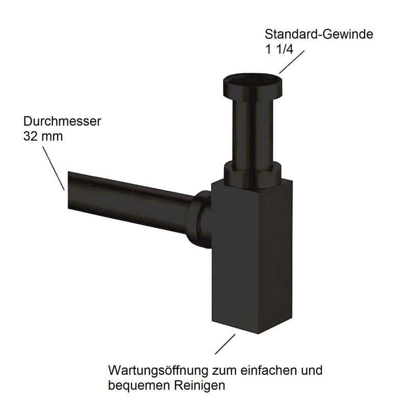 Designer Siphon Square Black Matte / Drain for Sink Drain