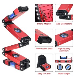 MiYee Multi-Function Foldable Level Measuring Tool 28 Inch Folding Magnetic Woodworking Tools Bubbles Accurate Multi-Angle Measurement