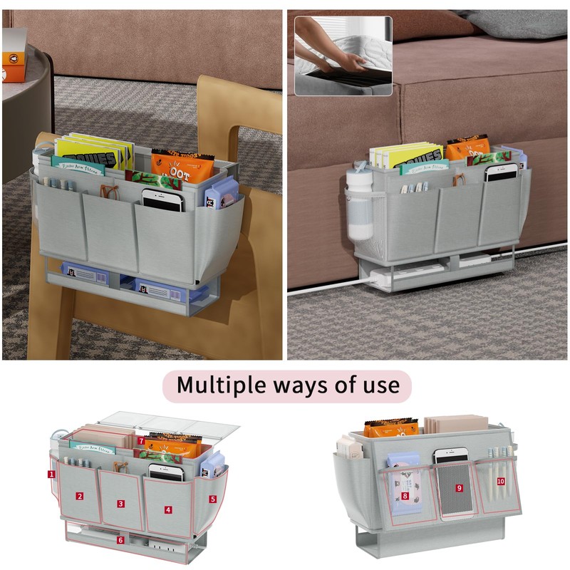 Frjjthchy Bedside Caddy Bedside Organizer,Bed Caddy with 11 Pockets and