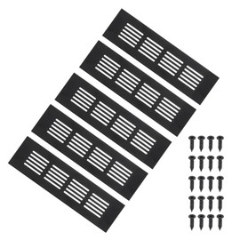 PATIKIL 8 x 2 Inch Door Air Vent Cover, 5pcs Aluminum Grille Ventilation Cover Louvered with Mounting Screws for Cabinet Wardrobe Door, Black