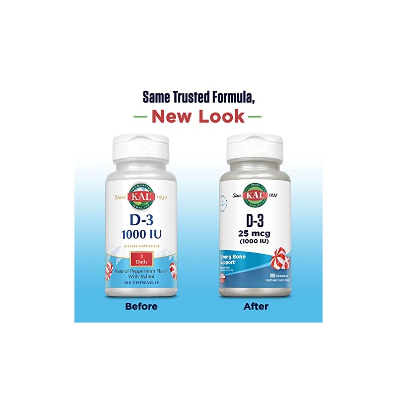 KAL D-3 1000 IU Chewable Softgels, Peppermint, 100 Count by