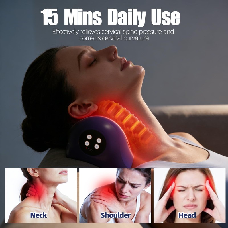 Heated Neck Massager, 3 Vibration Modes Neck Traction Device Portable