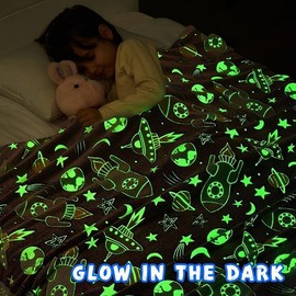 Riseby Glow in the Dark Stars Blanket for Girls Boys Cute Kids Throw Blanket Funny Space Blanket Room Decor Toys Birthday Gifts for 2 3 4 5 6 7 8 9 10 11 12 13 Years Old Girls or Boys (50''x60'' Grey)