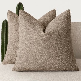 Foindtower Set of 2, Decorative Textured Boucle Throw Pillow Covers Accent Solid Pillow Cases Neutral Cozy Couch Cushion Case for Chair Sofa Bedroom Living Room Home Decor 26x26 Inch Light Khaki Tan