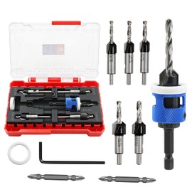 BRSCHNITT Countersink Drill Bit Set with Adjustable Depth Stop, Carbide Tipped Countersink Bit, 1/8" + 9/64" + 5/32" + 11/64" + 3/16" Hex Shank for Woodworking