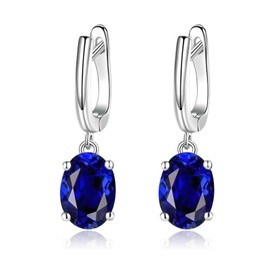 GLESOS Lightweight Oval-Shaped Drop/Dangle Huggie Earrings,18K White Gold Plated Wathet Blue CZ crystal earrings for Women, mm