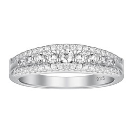 Wuziwen Anniversary Ring for Women Wedding Bands for Her 925 Sterling Silver Rings Eternity Promise Cubic Zirconia Size 8.5