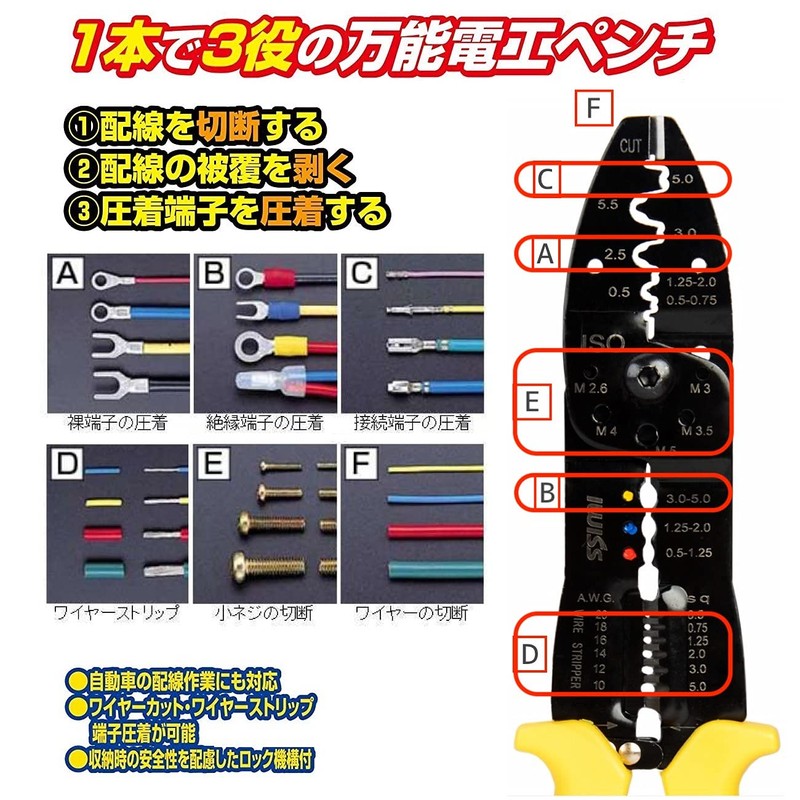 IWISS WS-048 Cord Pliers, Electrical Pliers, Crimping Strip, Screw Cutting
