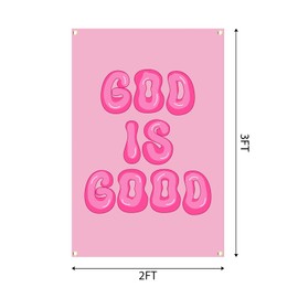 Tapestri God is Good Pink Wall Decor Flag 2x3 Feet With 4 Brass Grommets. Funny Flag for Teen Girls Room Indoor Outdoor Bedroom and College Dorm Wall Decor Banner.