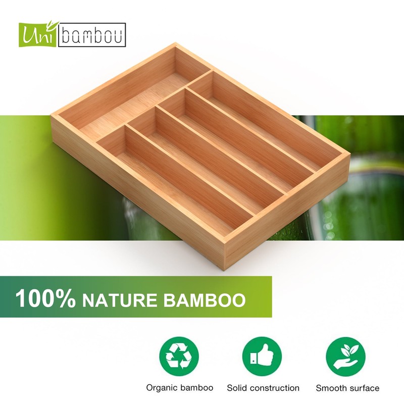 Unibambou Bamboo Utensil Drawer Organizer, Kitchen Organizer for Flatware Cutlery,