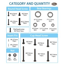 MEUS RACING Ascent 18 Bushings Bearings Screws 236pcs Kit for Redcat Ascent-18 1/18 RC Crawler Upgrade Parts