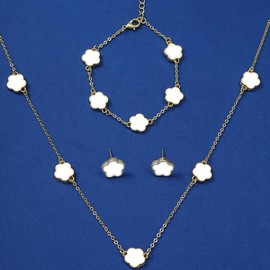 3Pcs Bracelet Pendant Earring Necklace  Set | Happiness Flower Necklaces for Women with Pendant Earring Bracelet make a Jewelry Set - Color: White