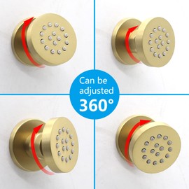 Brass Round Shower Body Spray Jets 4 Pack, HOMEDEC Spa Massage Nozzle 2inch Rain Showerhead Wall Mount Rainfall Shower Head Sprayer, Brushed Gold