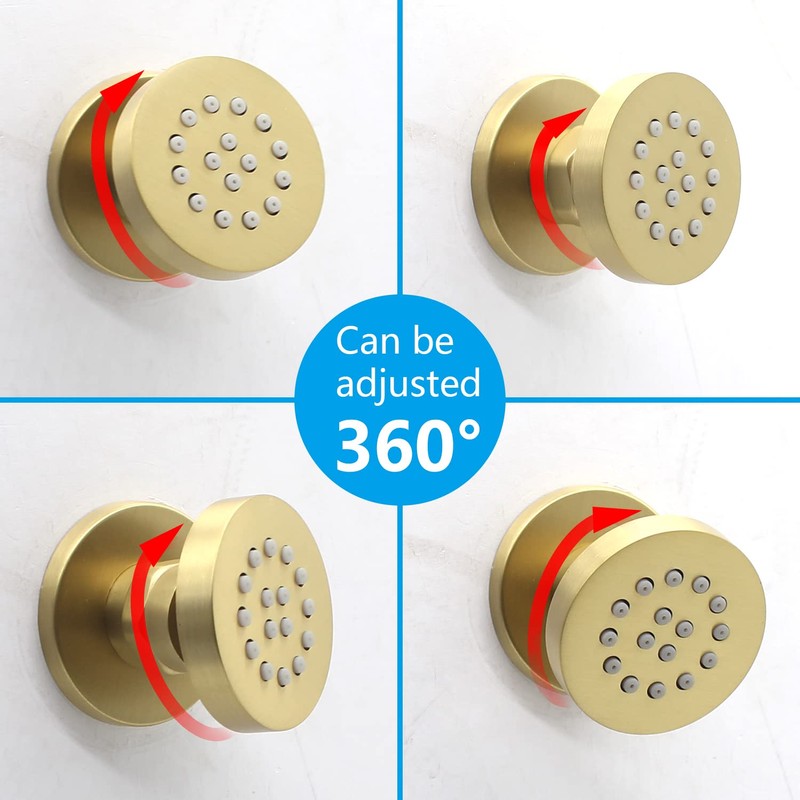 Brass Round Shower Body Spray Jets 4 Pack, HOMEDEC Spa