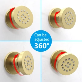Brass Round Shower Body Spray Jets 4 Pack, HOMEDEC Spa Massage Nozzle 2inch Rain Showerhead Wall Mount Rainfall Shower Head Sprayer, Brushed Gold