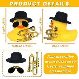 AOT Car Rubber Duck with Mini Tuba,Squeaky Duck for Jeep Ducking Car Dashboard Decoration Party Favors Funny Ducky with Mini Hat and Sunglasses