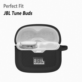 Geiomoo Silicone Case for JBL Tune Buds, Protective Cover with Carabiner (Black)