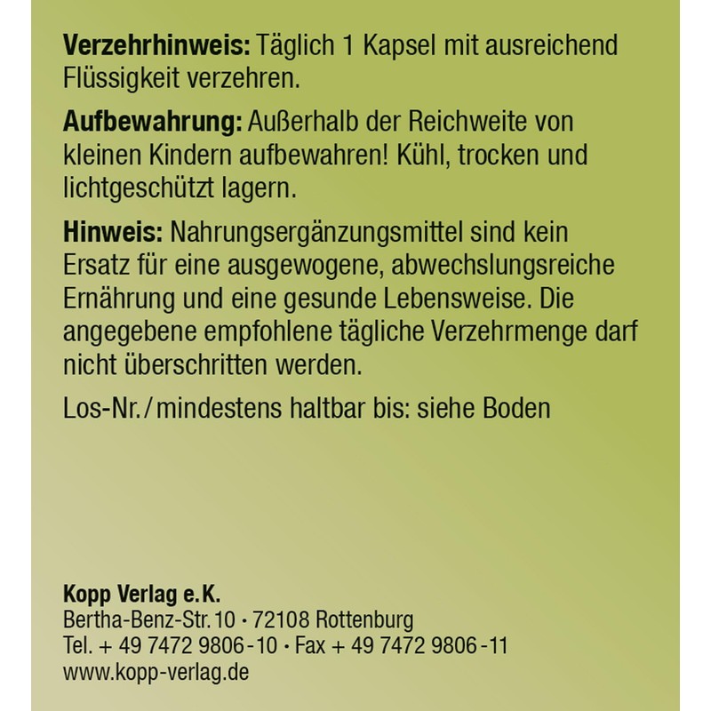 KOPP Vital® Artichoke Extract, 90 Capsules, 63 g, Free from