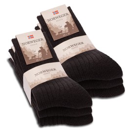 6 Pairs of Norwegian Socks for Men and Women, Winter Socks with Wool, black, 43-46