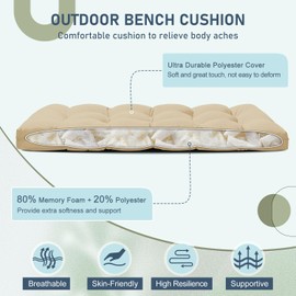 downluxe Outdoor Bench Cushion for Patio Furniture, Waterproof Tufted Overstuffed Porch Swing Cushions, Thick Outdoor Loveseat Cushions, 44" X 19" X 5", Khaki, Set of 1