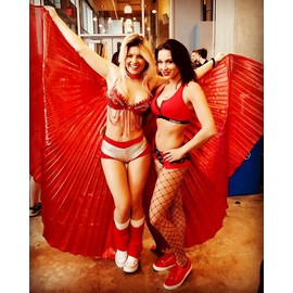 Wuchieal Opening Belly Dancer Isis Wings Dancing Props Costume with Sticks Bag (Red, One Size)