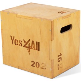 Yes4All Plyo Box, 3-in-1 Wooden Box Jumps for Home Gym (12/14/16 in), 450 lbs Boxes Step Up with Smooth Edges & Wide Built-In Handles for Jumping, Strength Training, Lunges, Squats, Dips