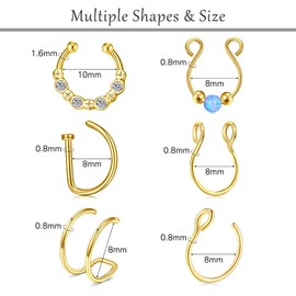 VFUN Opal Fake Nose Rings Double Fake Septum Piercing Fake Lip Labret Studs Non Piercing Nose Rings Hoop