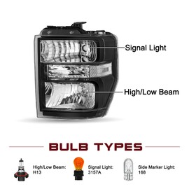JSBOYAT Aero Style Headlight Assembly Replacement for 2008 to 2014 Ford Econoline Van E150 E250 2008-2021 E350 E450 Super Duty Headlamp (Black Housing Clear Reflector)