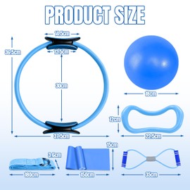 Aischens Pilates Ring Set of 6 Pieces, Pilates Kit for Women, Magic Circle with Double Handle, Yoga Fitness Ring, Pilates Mini Ball, Resistance Band Set, for Legs, Arms, Thighs, Training at Home (Blue