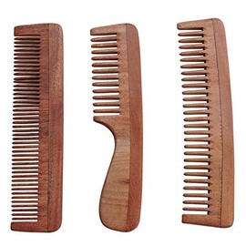 HealthGoodsAU - Set of 3 Pure Neem Wood Combs for Strong and Shiny Hair | Wide Tooth Neem Comb | Wide Tooth Neem Comb with Handle for Hair and Scalp Health | Fine Tooth Neem Comb | Ultra Saver Pack