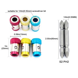 JFOGO 6 Pieces Magnetic Screw Ring With 2 Pieces Ph2 Screwdriver Bit Set,Magnetizer Screw Removable For 1/4 Inch/6.35mm Hex Screwdriver and Power Bits (MIX)