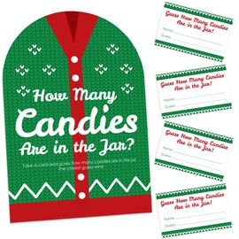 Big Dot of Happiness Ugly Sweater - How Many Candies Holiday and Christmas Party Game - 1 Stand and 40 Cards - Candy Guessing Game