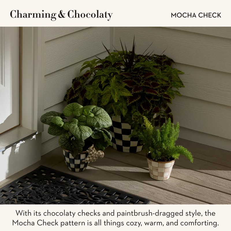 MACKENZIE-CHILDS Pot Climber, Outdoor Planter Hanging Decor, Brown-and-White Mocha Check