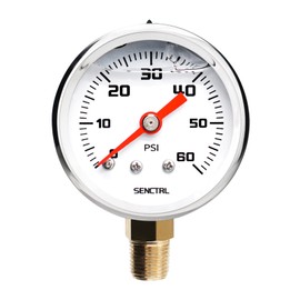SENCTRL 0-60 Psi Fuel Pressure Gauge, 1-1/2" Dial Size, 1/8" NPT Lower Mount, Glycerin Liquid Filled, Stainless Steel Case, Inline Low Pressure Gauge, for Water Oil Air Pressure Test