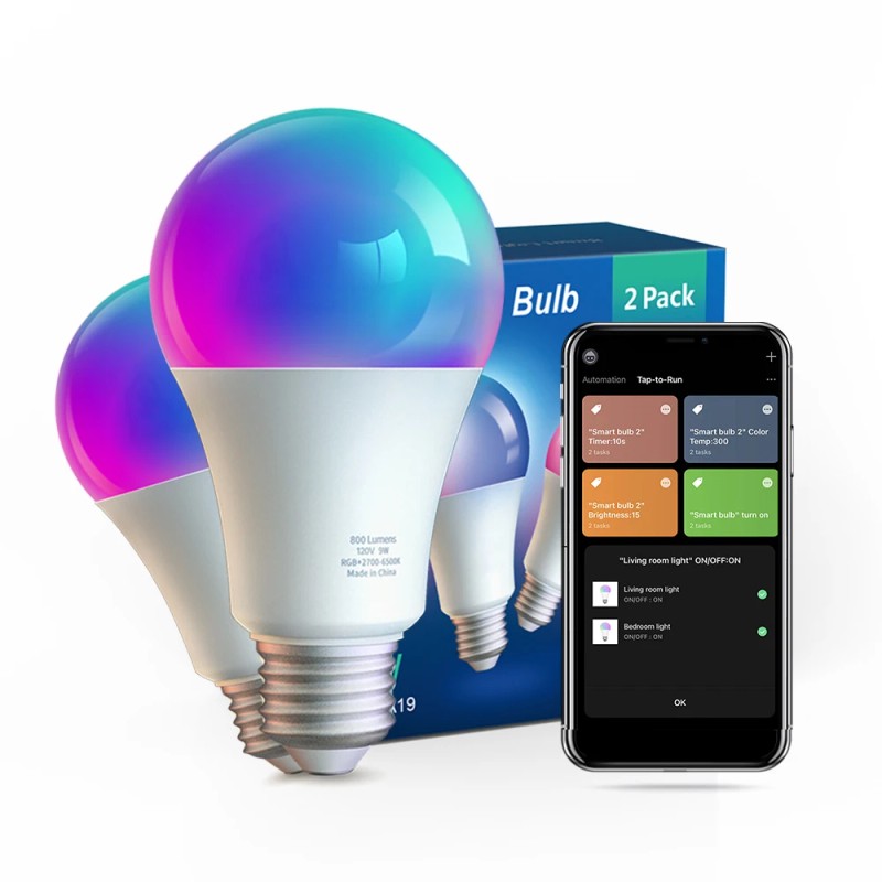 9W Smart A60 Bulb 2/4/6/8/10 Pack Set E26 RGB Cold