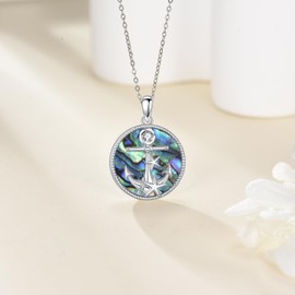 DAYLINLOVE Anchor Necklace 925 Sterling Silver Abalone Shell Anchor Pendant Necklace Nautical Jewellery Gifts for Women
