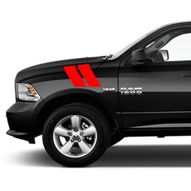 4 Inch Fender Hood Hash Mark Bars Vinyl Racing Stripes Decals, Fits Dodge Ram Pickup Truck, Passenger Side, Red