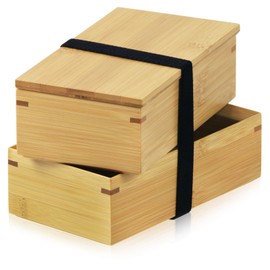 Morikuru SG Wonder Zone TK08-04 Bamboo Bento Box, 2 Tiers, Suspension Angle, Made in Japan, With Belt, Approx. 6.4 x 3.6 x 4.1 inches (163 x 92 x 105 mm)