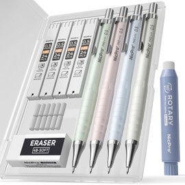 Nicpro Pastel Mechanical Pencil Set, 4PCS 0.5mm Cute Drafting Pencils with 4 Tube HB Lead Refills, 4B Erasers, Rotary Retractable Eraser and Eraser Refill for Writing Sketching Back to School Supplies