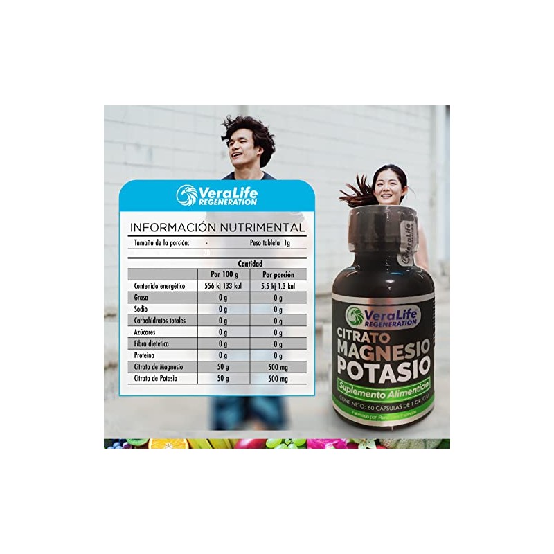 VeraLife Suplemento Alimenticio con Citrato de Magnesio y Citrato de