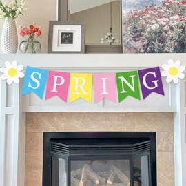 Spring Decor Pre-Strung Felt Welcome Spring Banner for Easter Decoratins Indoor for Home Classroom Mantle Fireplace
