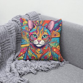 The Beach Stop Colourful Mosaic Cat Accent Cushion Cover | Home Decor Inspo | Gift Idea for Cat Lovers | 45x45cm 18x18” | Mandala Cat